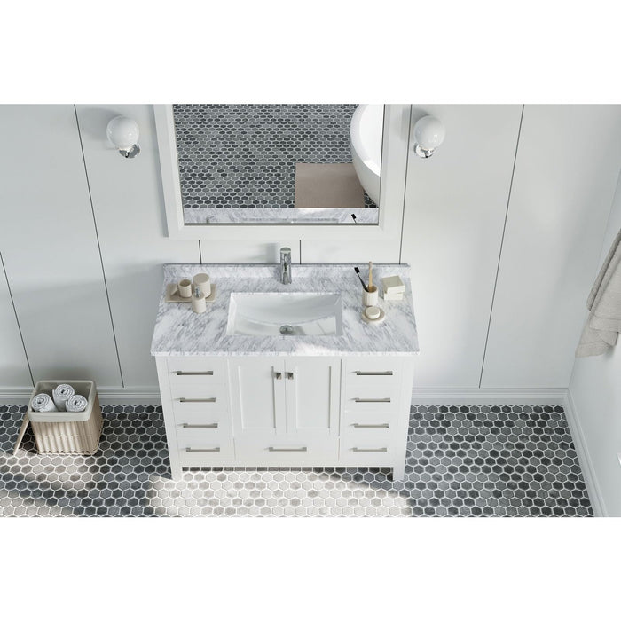 Eviva London 48" x 18" Transitional Bathroom Vanity in Espresso, Gray or White Finish with White Carrara Marble Countertop and Undermount Porcelain Sink