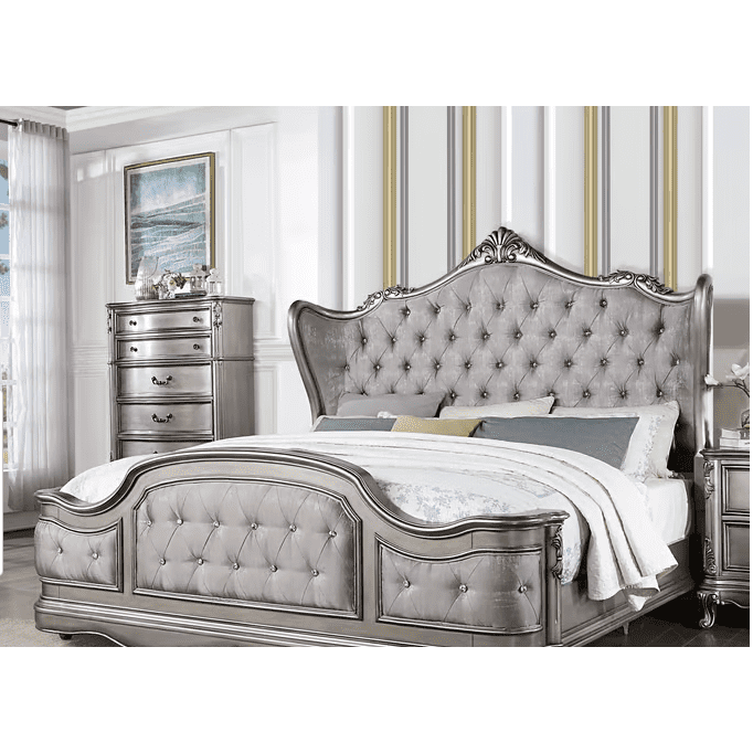 Acme Furniture Ausonia Ck / Ek Bed - Fb in Antique Platinum Finish BD00601CKEK2