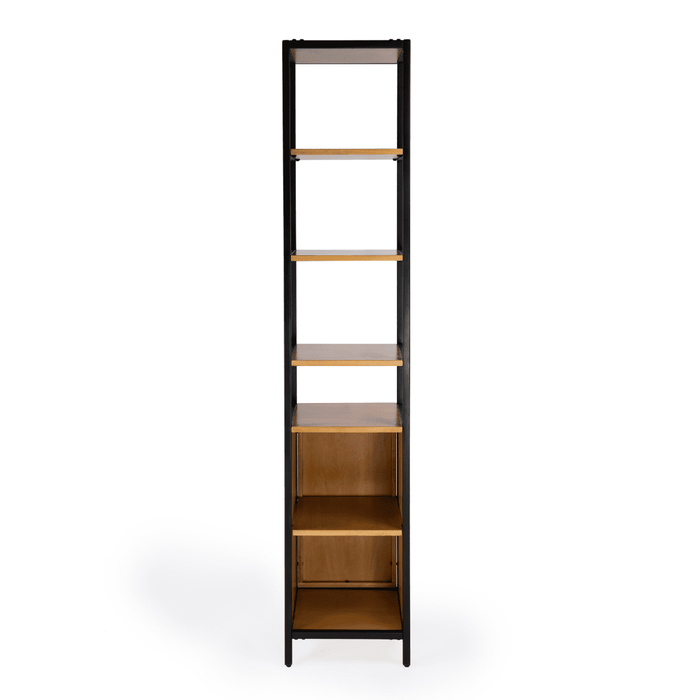 Butler Specialty Company Hans Narrow Wood and Iron Open & Closed 84""Hx17""W Etagere Bookcase, Light Brown 5557419