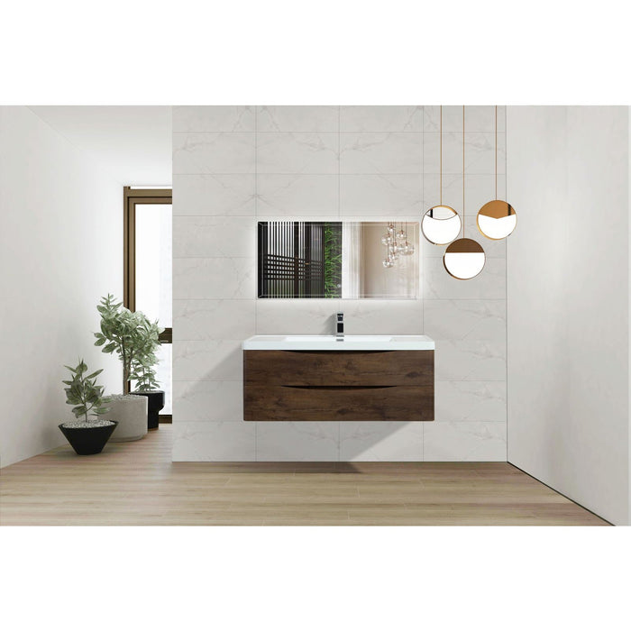 Eviva Smile 48" Wall Mount Modern Single Bathroom Vanity in Rosewood or White Oak Finish with White Integrated Acrylic Top