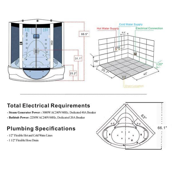 Maya Bath Grey Platinum Superior Steam Shower 103