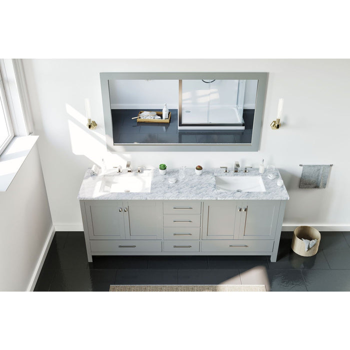 Eviva Aberdeen 84" Transitional Double Sink Bathroom Vanity in Espresso, Gray or White Finish with White Carrara Marble Countertop and Undermount Porcelain Sinks