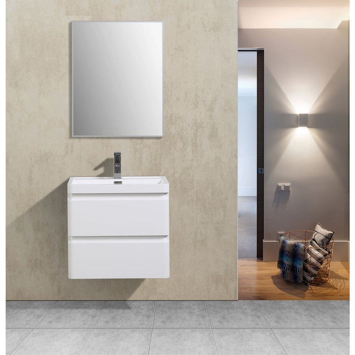 Eviva Glazzy 24" Glossy White Finish Wall Mount Modern Bathroom Vanity with White Integrated Acrylic Top