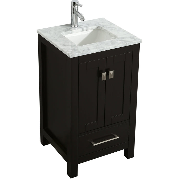 Eviva London 20" Transitional Espresso bathroom vanity with white Carrara marble countertop