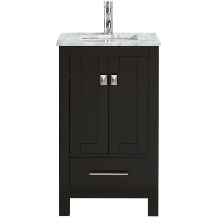 Eviva London 20" Transitional Espresso bathroom vanity with white Carrara marble countertop