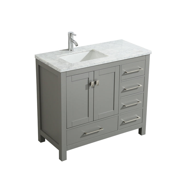 Eviva London 36" Transitional bathroom vanity with white Carrara marble countertop