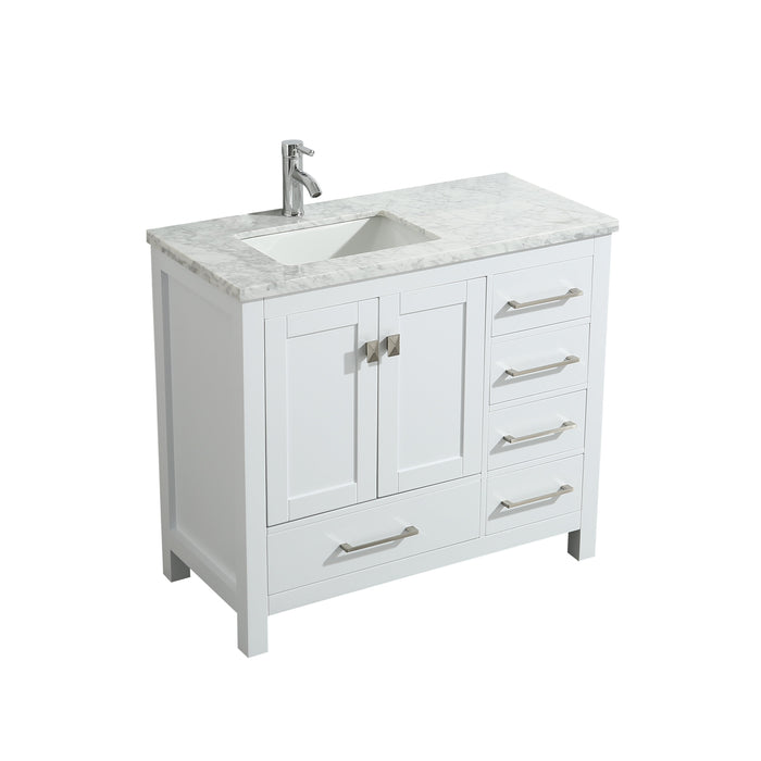 Eviva London 36" Transitional bathroom vanity with white Carrara marble countertop