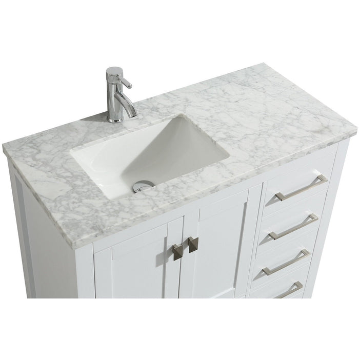 Eviva London 36" Transitional bathroom vanity with white Carrara marble countertop