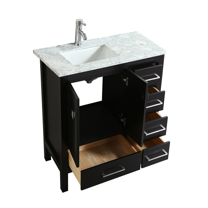 Eviva London 42 in. Transitional Espresso bathroom vanity with White Carrara Marble Countertop