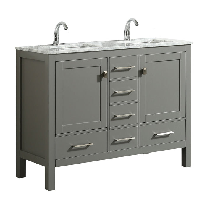 Eviva London 48" X 18" Transitional bathroom vanity with white Carrara marble and double Porcelain Sinks