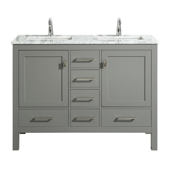 Eviva London 48" X 18" Transitional bathroom vanity with white Carrara marble and double Porcelain Sinks