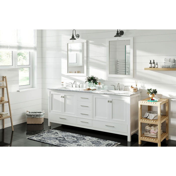 Eviva Aberdeen 84" Transitional Double Sink Bathroom Vanity in Espresso, Gray or White Finish with White Carrara Marble Countertop and Undermount Porcelain Sinks