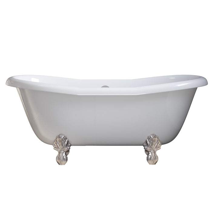 Cambridge Plumbing USA Quality 68 Inch Clawfoot Double Slipper Tub with Contiuous Rim and Brushed Nickel Feet USA-ADES-NH-BN