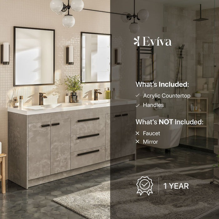 Eviva Lugano 60" Double Sink Modern Bathroom Vanity in Cement Gray, Gray, Rosewood, or White Finish with White Integrated Acrylic Top