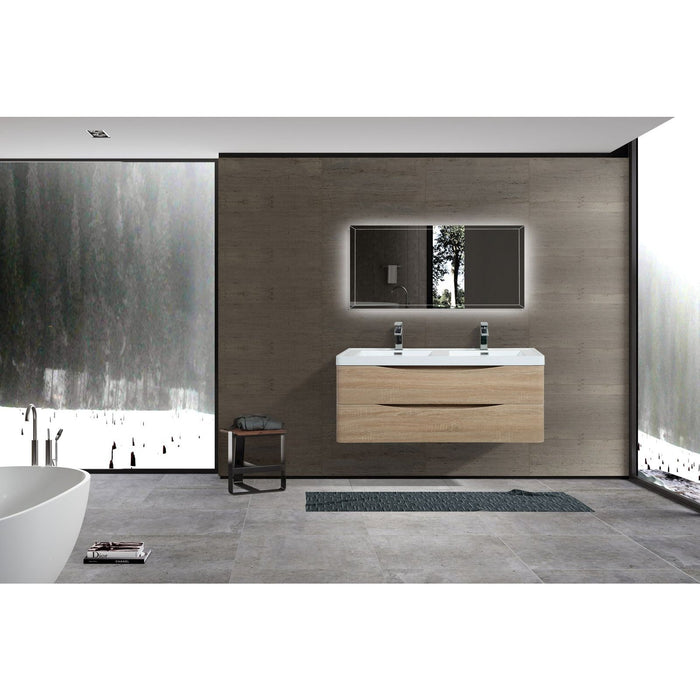 Eviva Smile 48" Wall Mount Modern Double Bathroom Vanity in White Oak Finish with White Integrated Acrylic Top