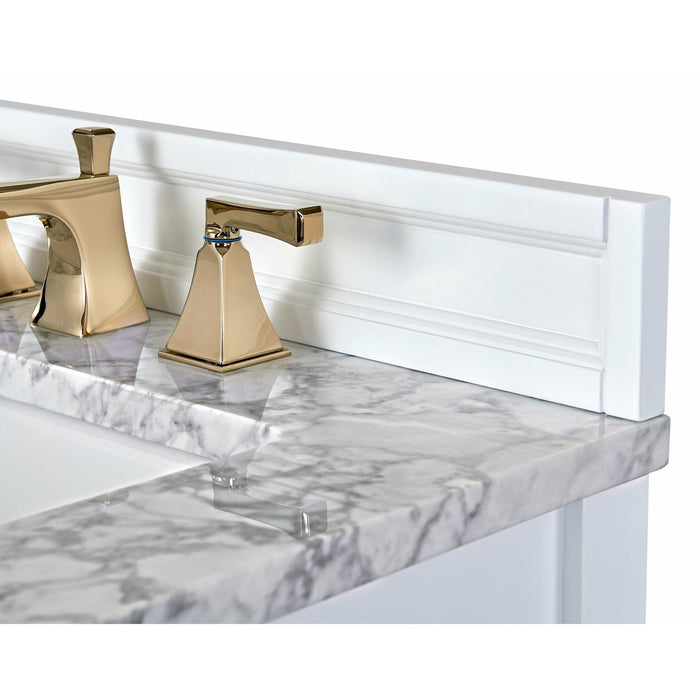 Ancerre Adeline Single Vanity Set with Italian Carrara White Marble Vanity Top and White Undermount Farmhouse Basin with Gold Hardware