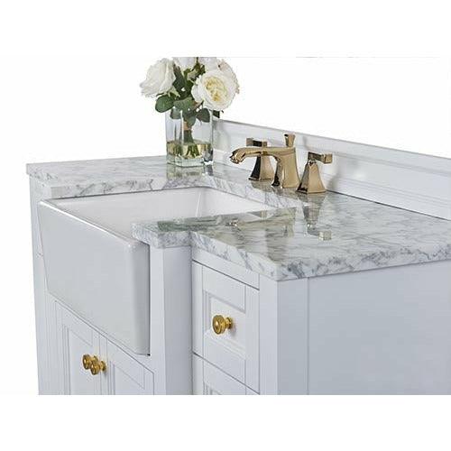 Ancerre Adeline Single Vanity Set with Italian Carrara White Marble Vanity Top and White Undermount Farmhouse Basin with Gold Hardware