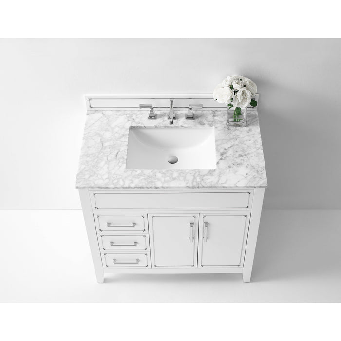 Ancerre Aspen Single Bath Vanity Set with Italian Carrara White Marble Vanity top and White Undermount Basin