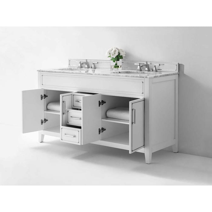 Ancerre Aspen Double Bath Vanity Set with Italian Carrara White Marble Vanity top and White Undermount Basin
