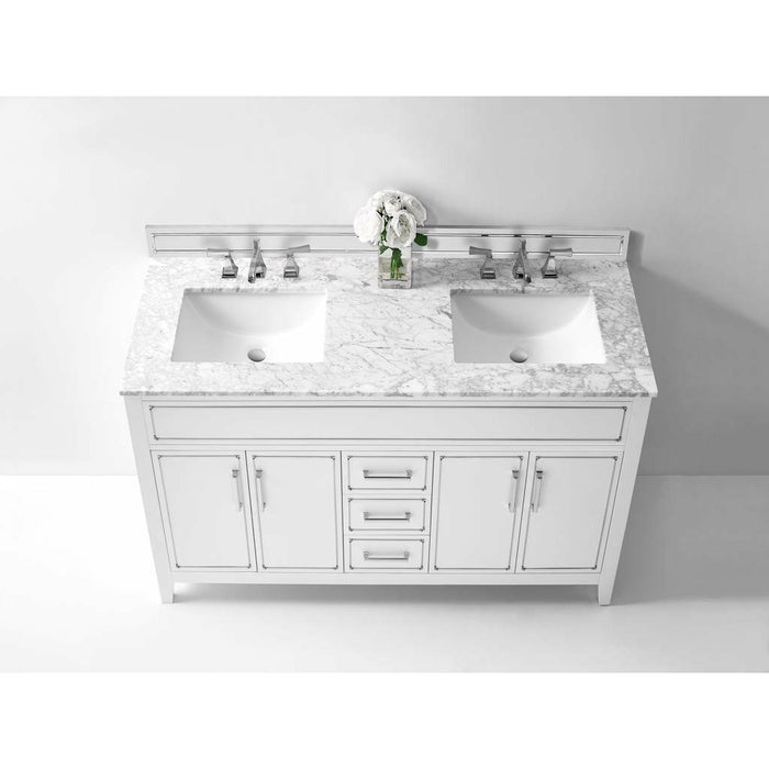 Ancerre Aspen Double Bath Vanity Set with Italian Carrara White Marble Vanity top and White Undermount Basin