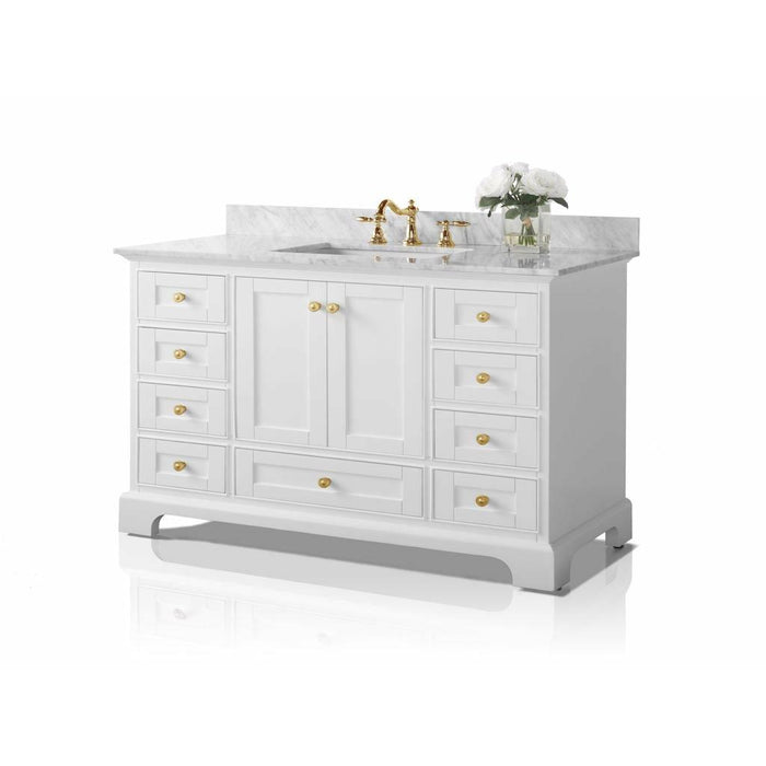 Ancerre Audrey 48" Single Bath Vanity Set with Italian Carrara White Marble Vanity Top and White Undermount Basin