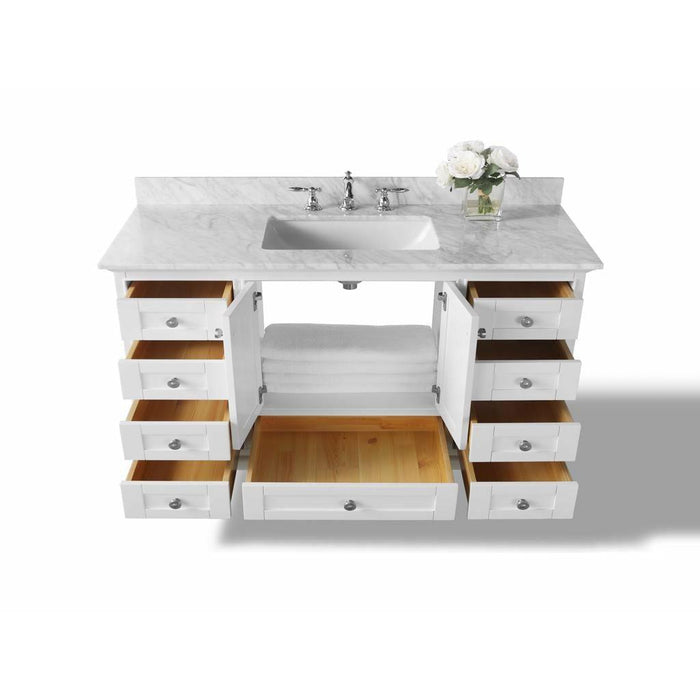 Ancerre Audrey 48" Single Bath Vanity Set with Italian Carrara White Marble Vanity Top and White Undermount Basin