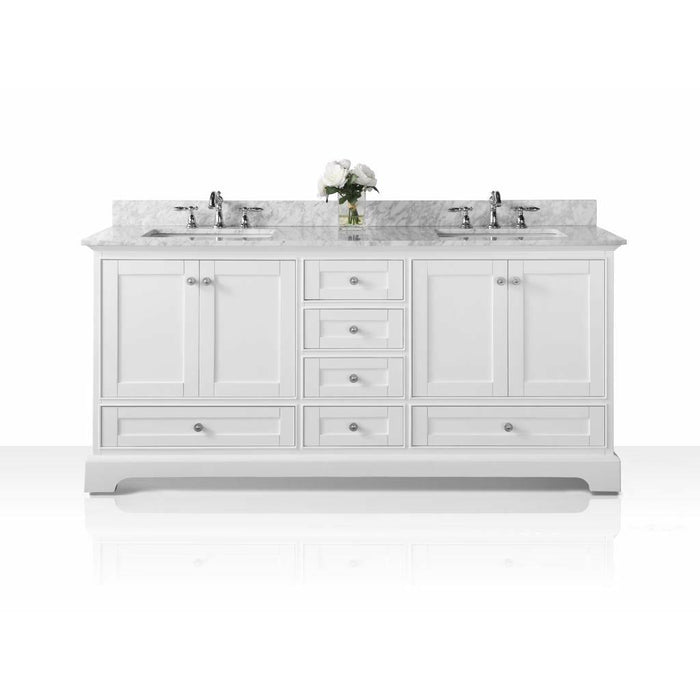 Ancerre Audrey Double Bath Vanity Set with Italian Carrara White Marble Vanity top and White Undermount Basin