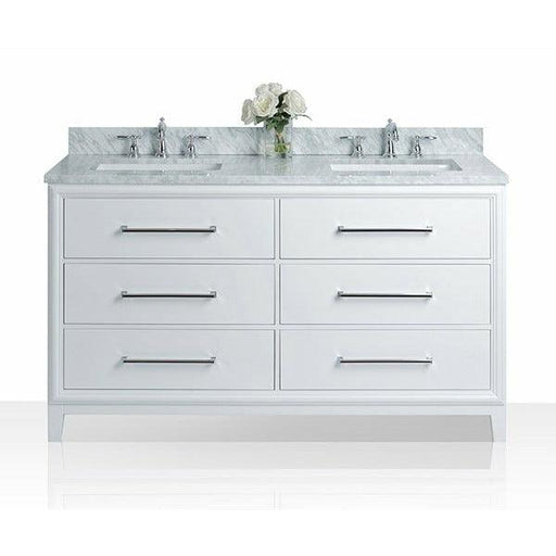 Ancerre Ellie 60 in. Double Bath Vanity Set in White with Italian Cararra White Marble Vanity Top and White Undermount Basins