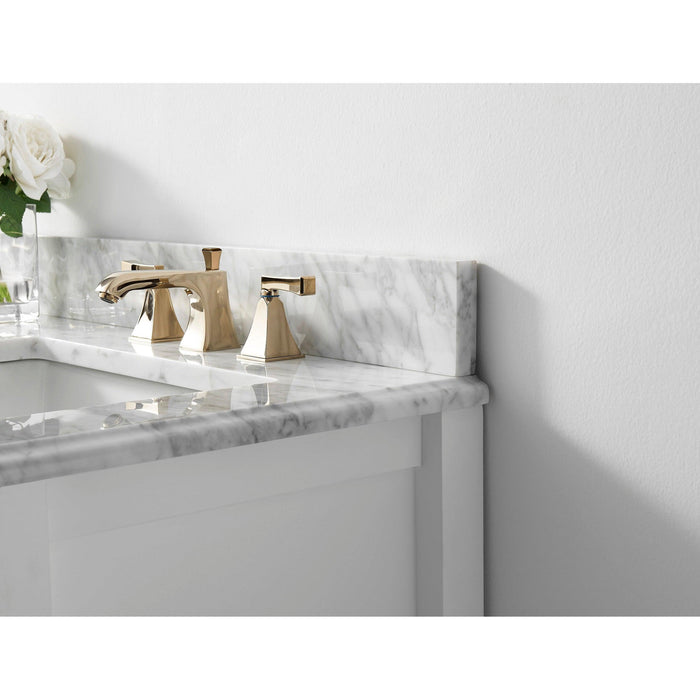 Ancerre Hayley Double Bath Vanity Set with Italian Carrara White Marble Vanity Top and White Farmhouse Apron Basin, Optional Colors