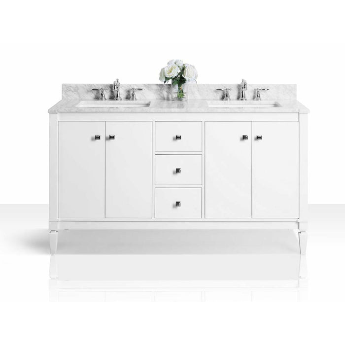 Ancerre Kayleigh 60 in. Double Bath Vanity Set with Italian Carrara White Marble Vanity top and White Undermount Basin