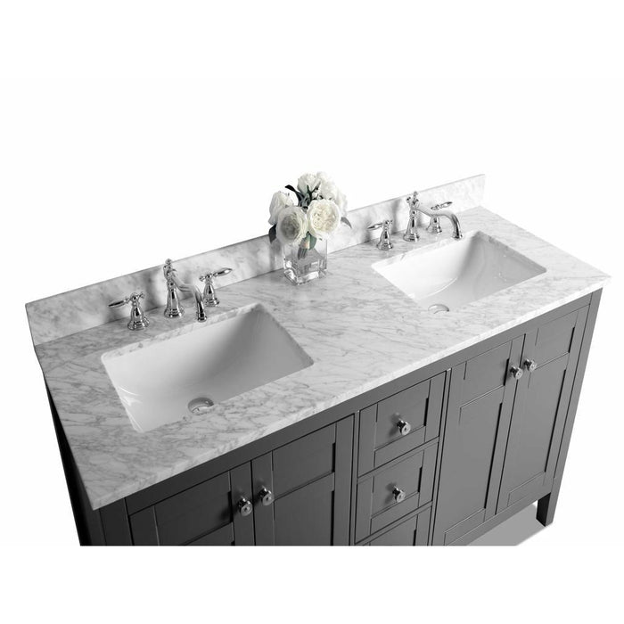 Ancerre Maili 60 in. Double Bath Vanity Set with Italian Carrara White Marble Vanity top and White Undermount Basin