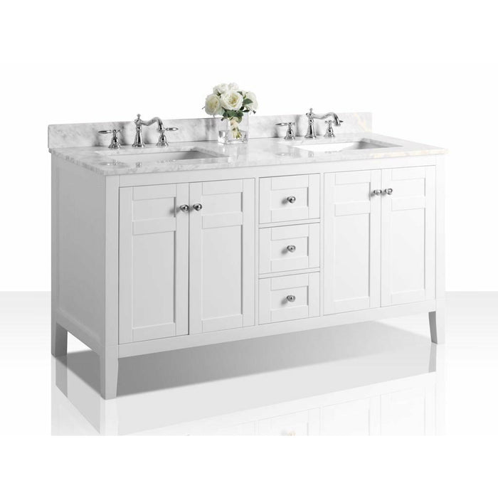 Ancerre Maili 60 in. Double Bath Vanity Set with Italian Carrara White Marble Vanity top and White Undermount Basin