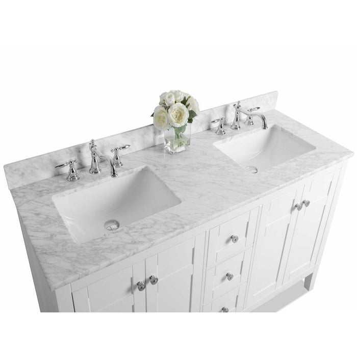 Ancerre Maili 60 in. Double Bath Vanity Set with Italian Carrara White Marble Vanity top and White Undermount Basin
