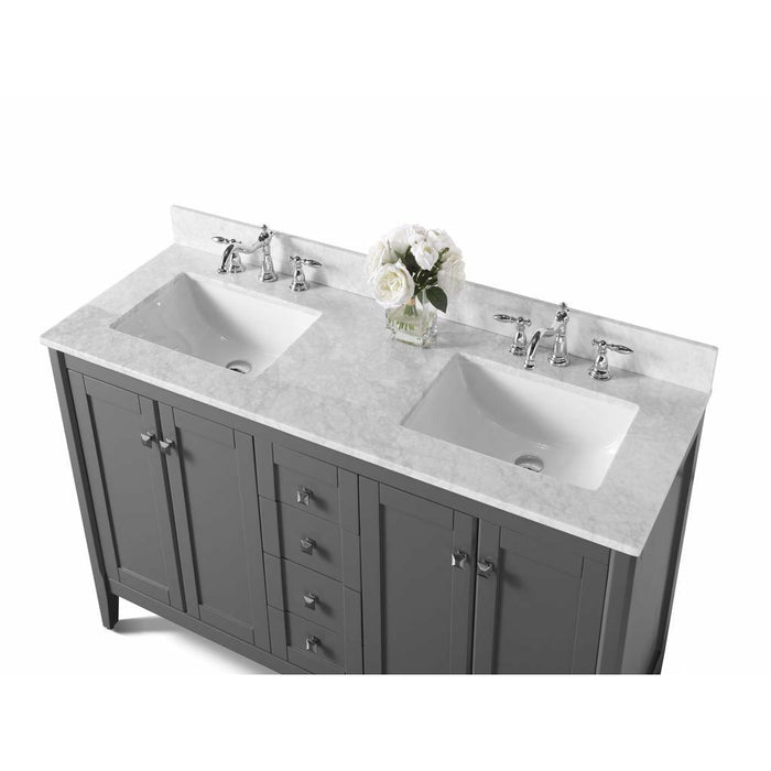 Ancerre Shelton 60 in. Double Bath Vanity Set with Italian Carrara White Marble Vanity top and White Undermount Basin