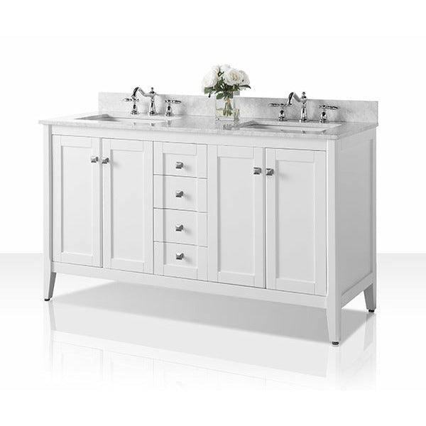 Ancerre Shelton 60 in. Double Bath Vanity Set with Italian Carrara White Marble Vanity top and White Undermount Basin