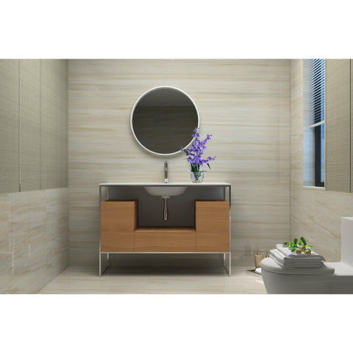 Ancerre Tory Single Bath Vanity in Natural Walnut with White Matte Seamless Solid Surface Sink top and Mirror