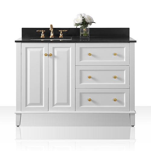 Ancerre Hannah 48 in. Off Centered Single Vanity Set in White with Black Quartz Vanity top