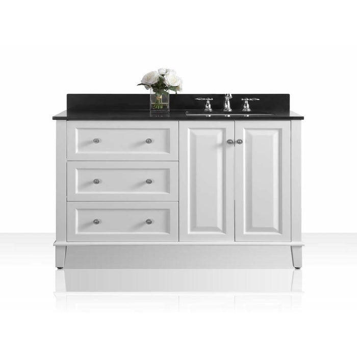 Ancerre Hannah 48 in. Off Centered Single Vanity Set in White with Black Quartz Vanity top