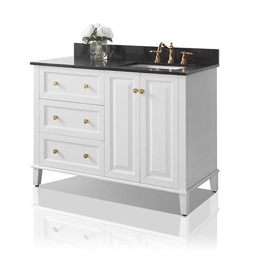 Ancerre Hannah 48 in. Off Centered Single Vanity Set in White with Black Quartz Vanity top