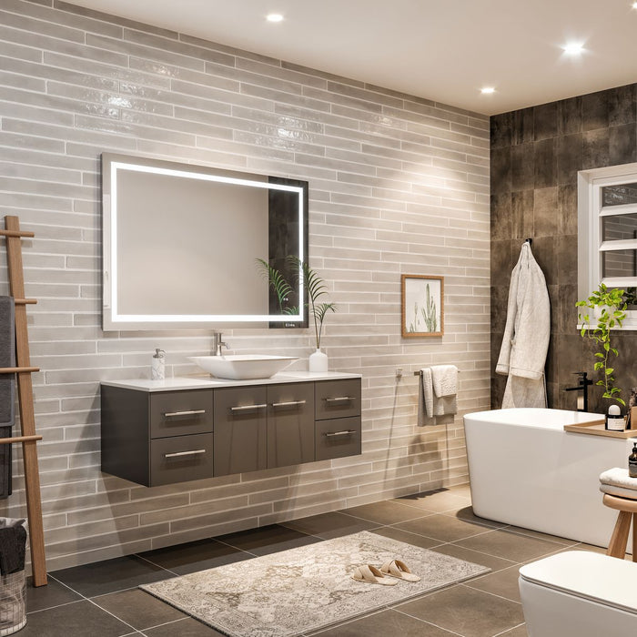 Eviva Totti Wave 48" Modern Bathroom Vanity in Gray, or White, Finish with Super White Man-Made Stone Countertop and Porcelain Vessel Sink