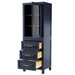 Wyndham Collection Daria Linen Tower in Dark Blue with Shelved Cabinet Storage and 3 Drawers