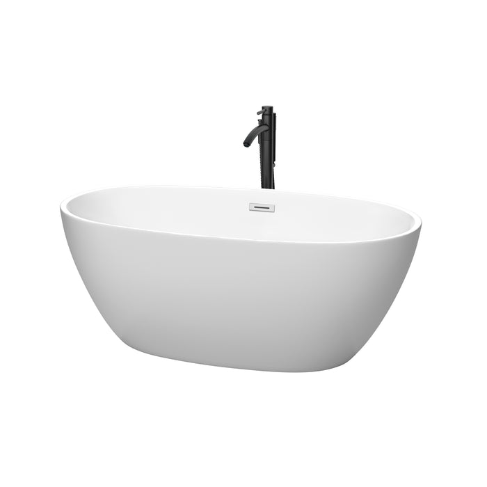 Wyndham Collection Juno 59 Inch Freestanding Bathtub in Matte White with Polished Chrome Trim and Floor Mounted Faucet