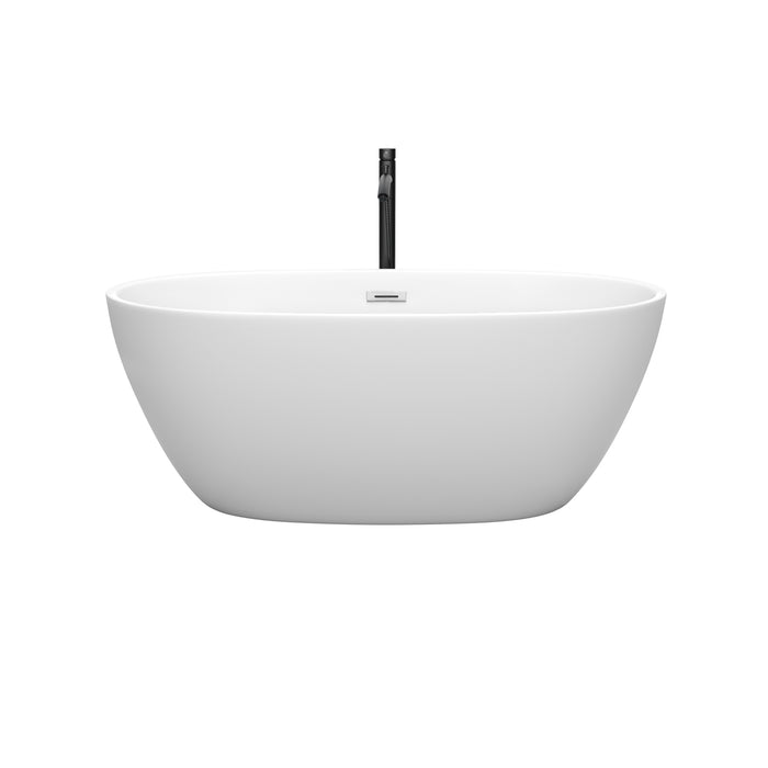 Wyndham Collection Juno 59 Inch Freestanding Bathtub in Matte White with Polished Chrome Trim and Floor Mounted Faucet