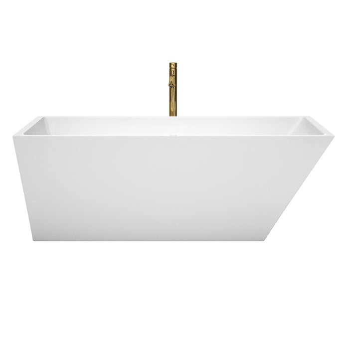 Wyndham Collection Hannah 67 Inch Freestanding Bathtub in White with Shiny White Trim and Floor Mounted Faucet