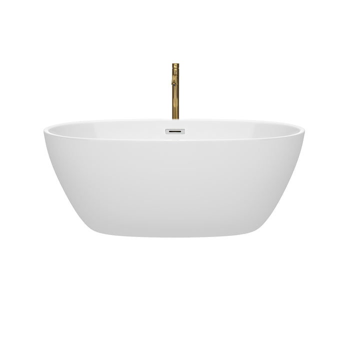 Wyndham Collection Juno 59 Inch Freestanding Bathtub in White with Polished Chrome Trim and Floor Mounted Faucet