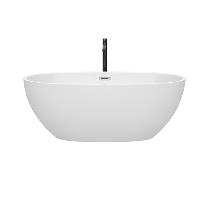 Wyndham Collection Juno 63 Inch Freestanding Bathtub in White with Polished Chrome Trim and Floor Mounted Faucet