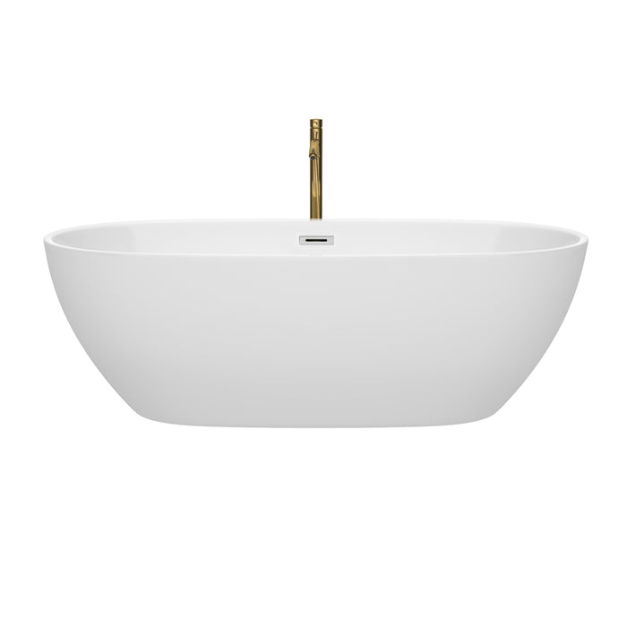 Wyndham Collection Juno 71 Inch Freestanding Bathtub in White with Polished Chrome Trim and Floor Mounted Faucet