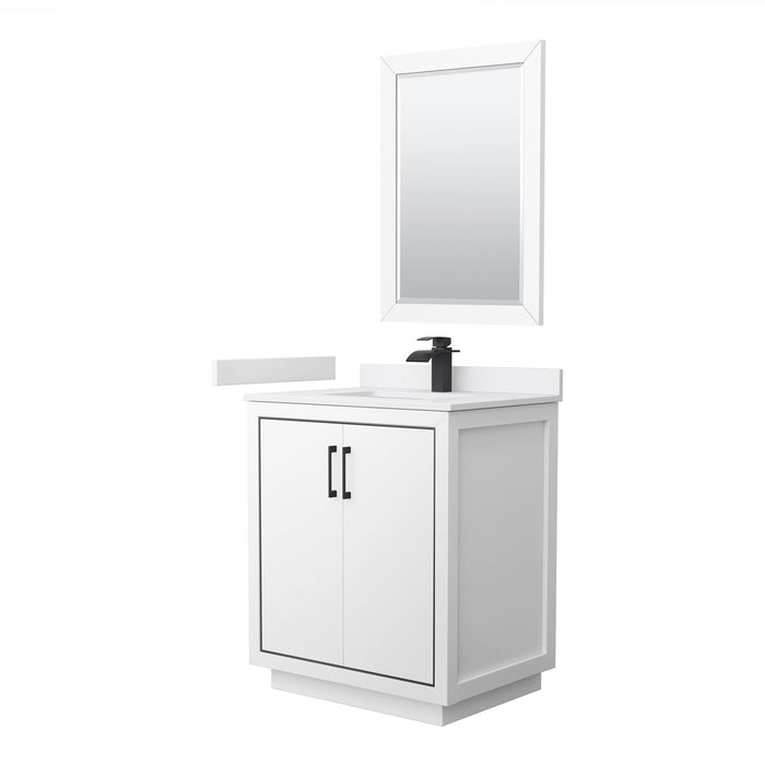 Wyndham Collection Icon 30 Inch Single Bathroom Vanity in White, White Cultured Marble Countertop, Undermount Square Sink