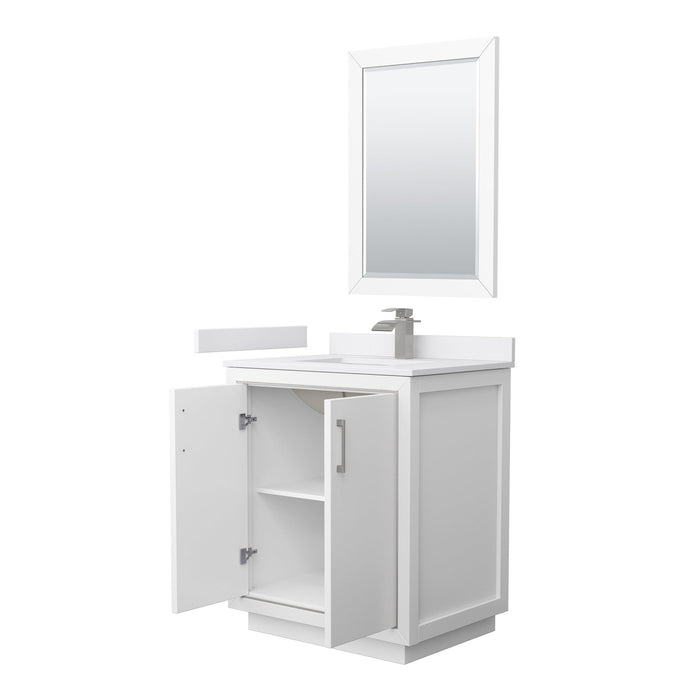 Wyndham Collection Icon 30 Inch Single Bathroom Vanity in White, White Cultured Marble Countertop, Undermount Square Sink