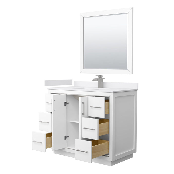 Wyndham Collection Icon 42 Inch Single Bathroom Vanity in White, White Cultured Marble Countertop, Undermount Square Sink
